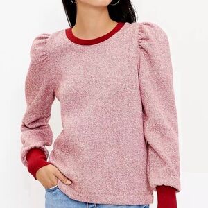 LOFT Red and Pink Puff-Sleeve Sweatshirt